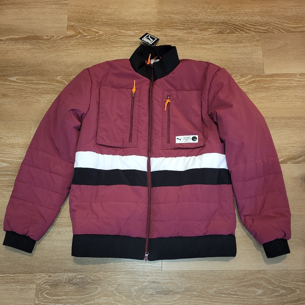 Puma Winter Parquet Quilted Puffer Men's Jacket Retro Burgundy Black Size Large